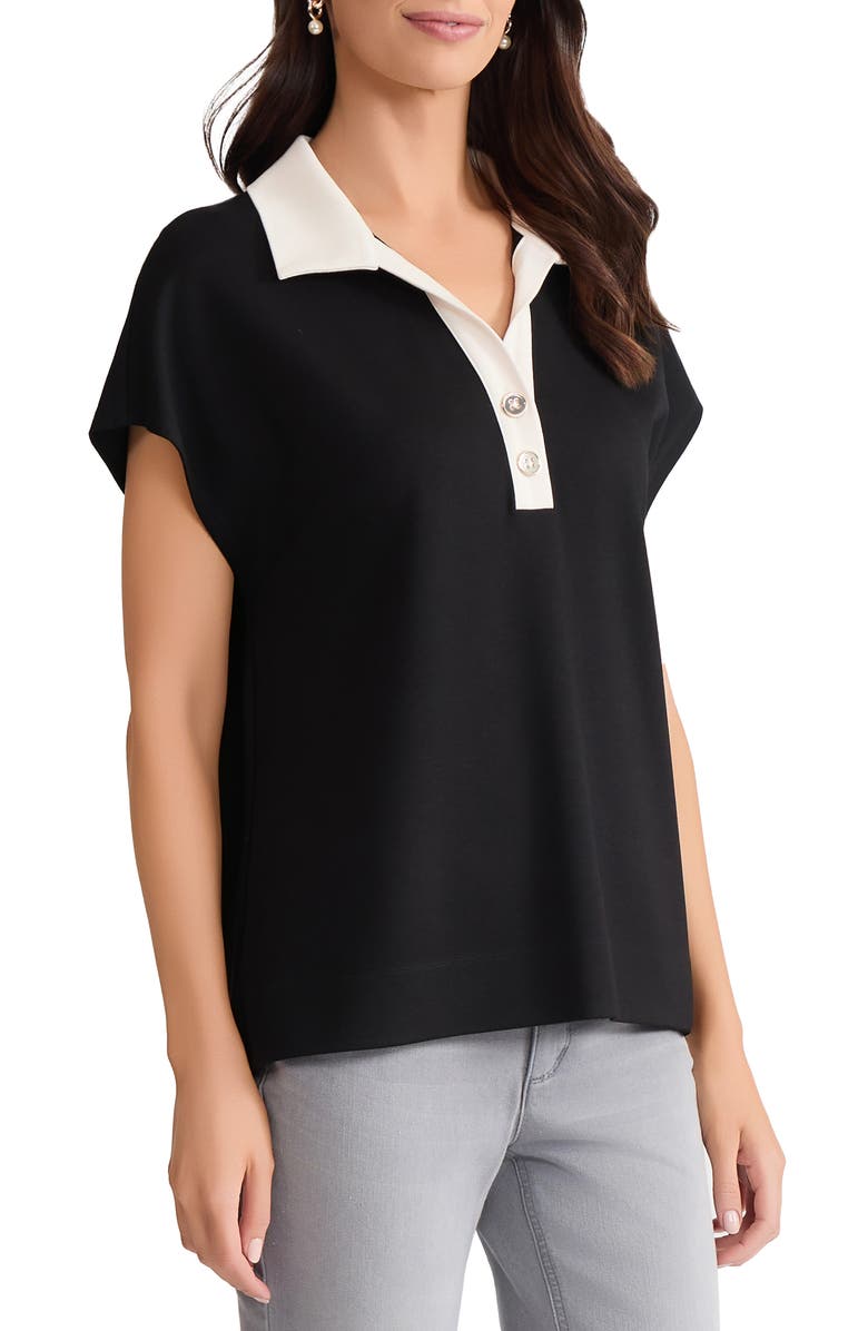 Jones New York Dolman Sleeve Polo Shirt, Alternate, color, Jones Black/ Jones White