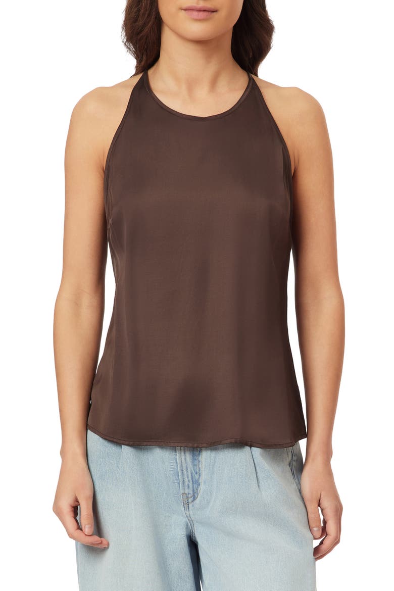 Back Tie Sleeveless Satin Top, Main, color, HOT FUDGE
