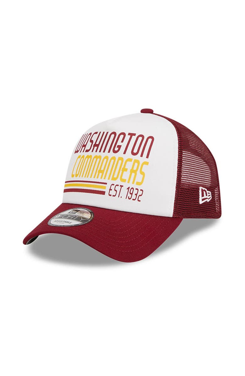 New Era Men's New Era White/Burgundy Washington Commanders Stacked A-Frame Trucker 9FORTY Adjustable Hat, Main, color, 