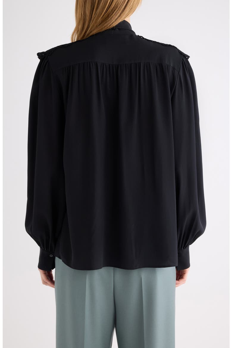 Pussybow Silk Crêpe de Chine Shirt, Alternate, color, BLACK