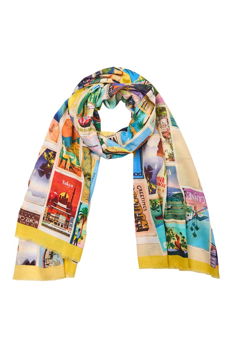 Traveler Postcard Cotton Scarf, Main, color, MULTI