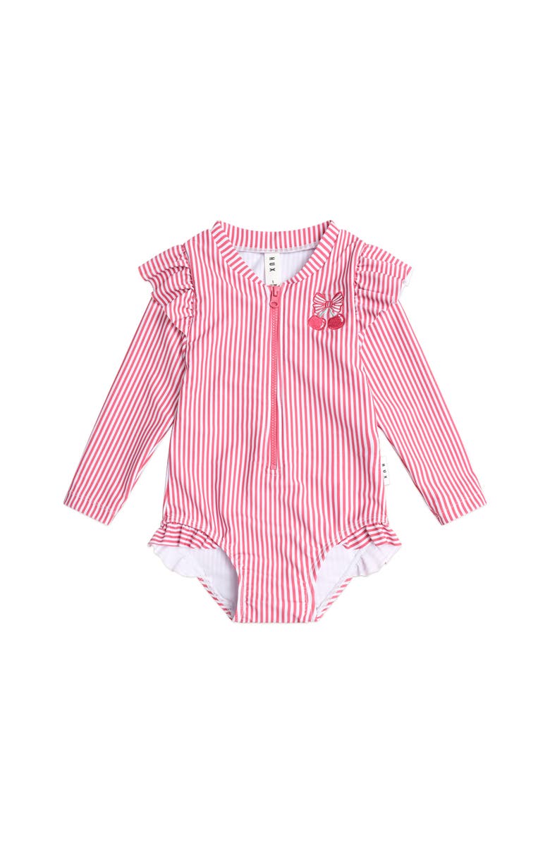 Huxbaby Frill Swimsuit Cherry Pie Stripe, Main, color, Cherry