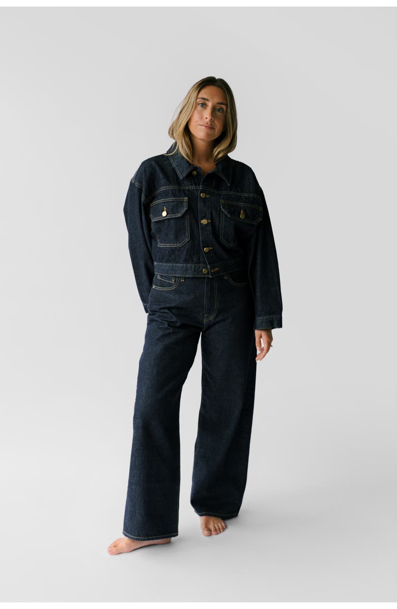 Nelle Atelier The Miri Petite Cropped Denim Jacket, Main, color, Indigo