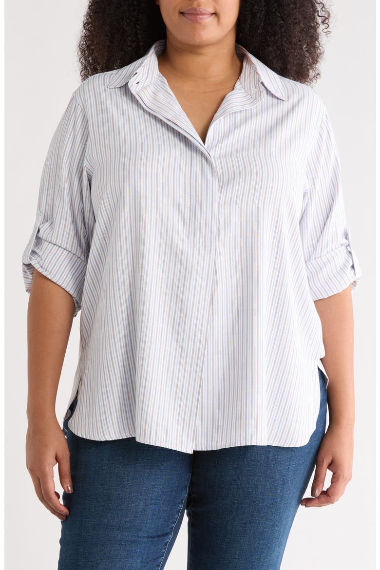 Stripe Popover Tunic, Main, color, WHITE/ BROWN/ BLUE STRIPE