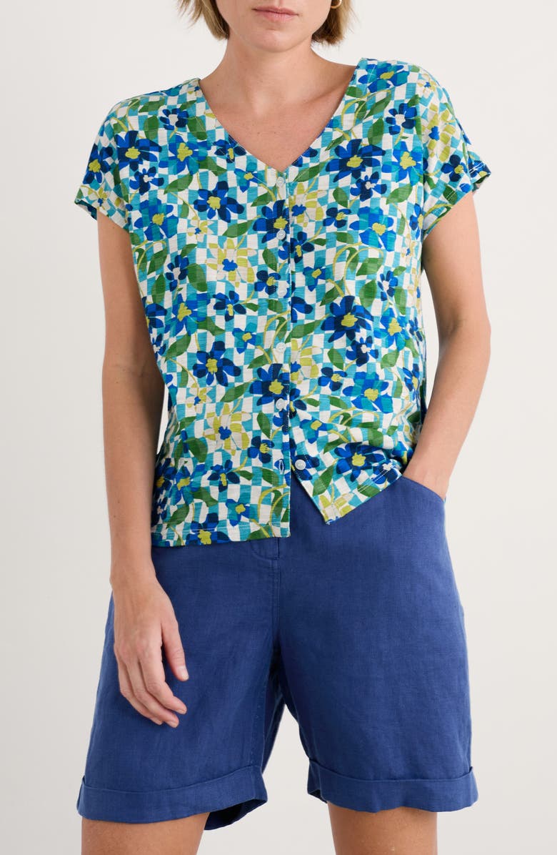 Seasalt Cornwall Studio Glass Organic Cotton Button-Up Top, Main, color, Picnic Floral Chalk