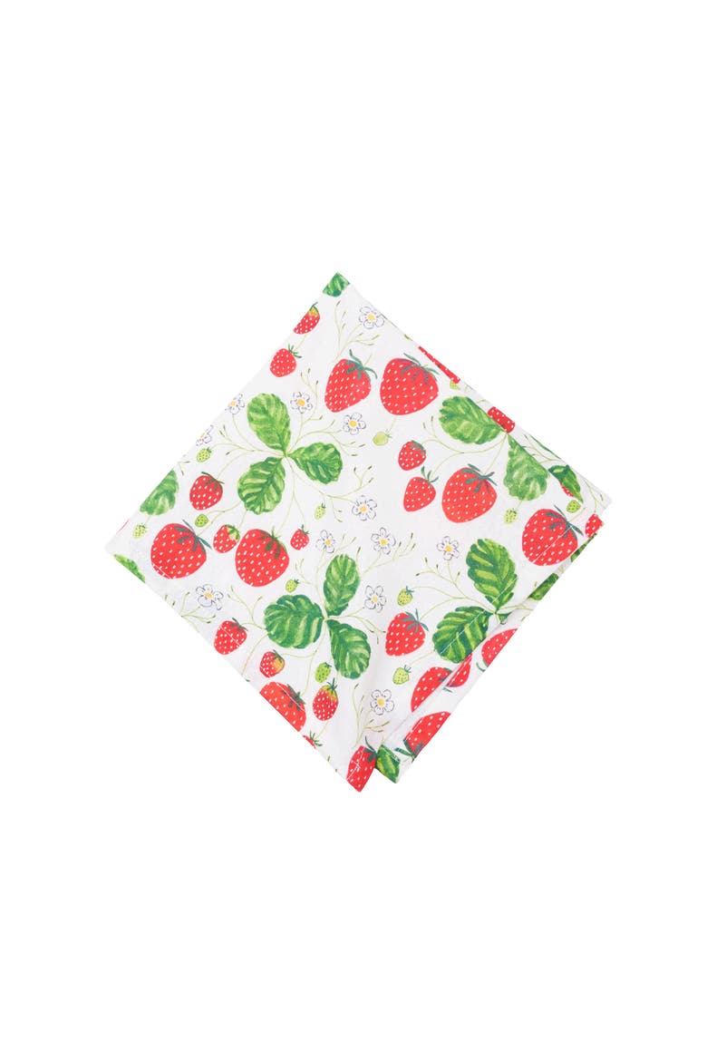 Strawberry Patch & Plaid Napkin Set of 6, Alternate, color, Red