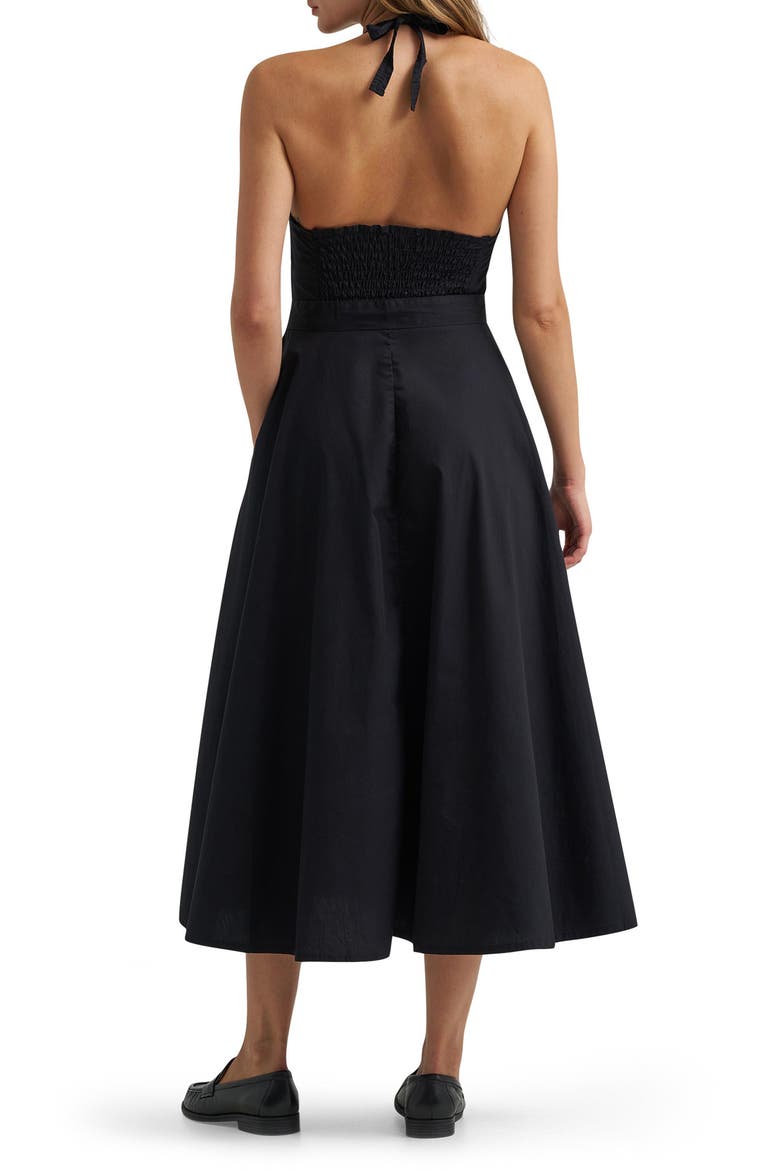 Button Front Cotton Halter Midi Dress, Alternate, color, BLACK