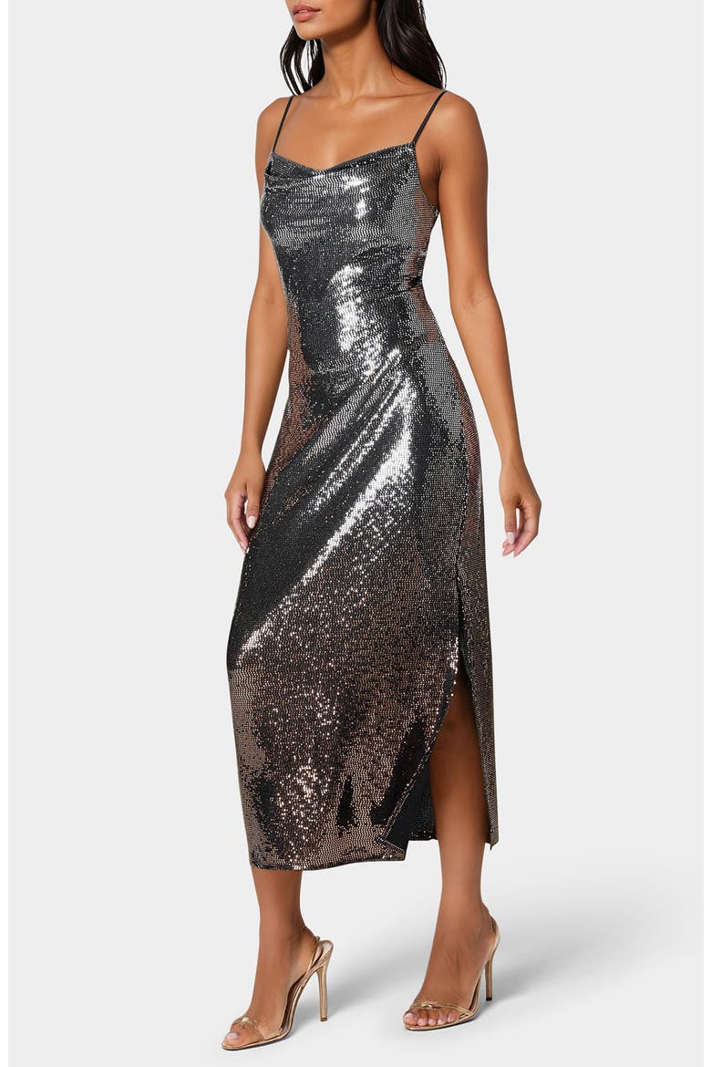 Ombré Metallic Dot Print Midi Dress, Alternate, color, SILVER/ BLACK