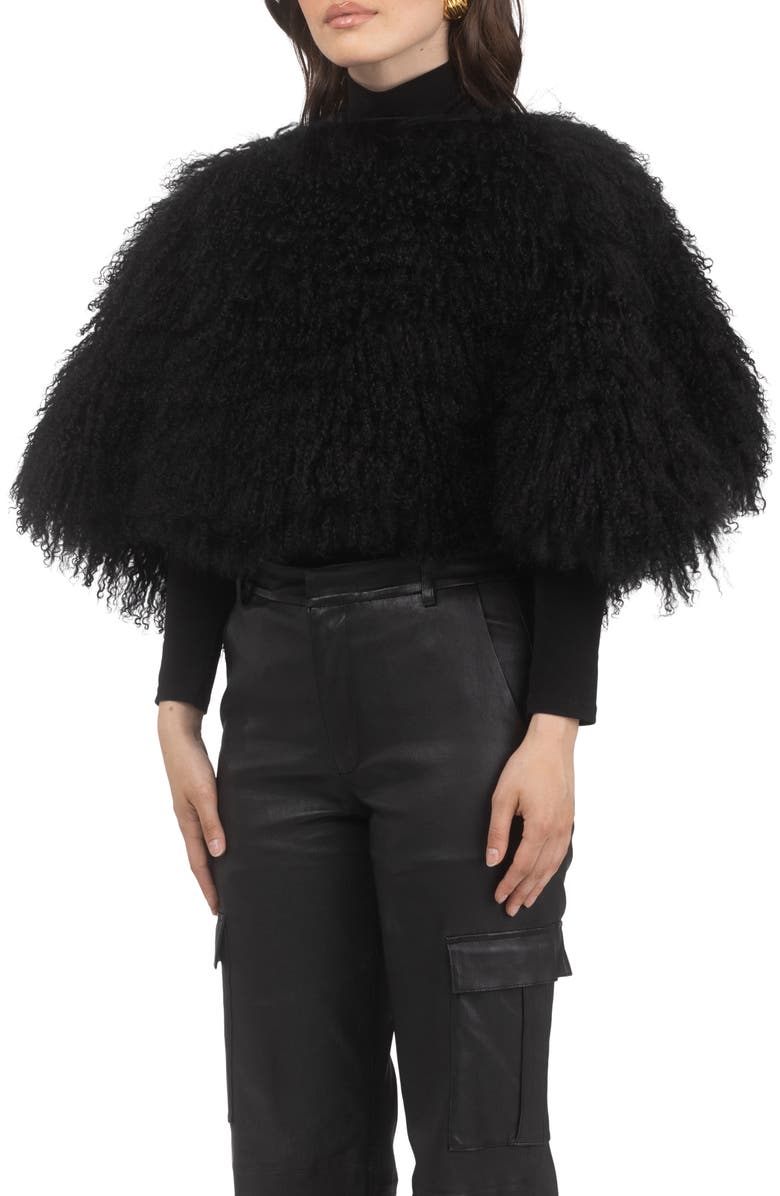 GORSKI Select Genuine Shearling Shawl, Alternate, color, Black