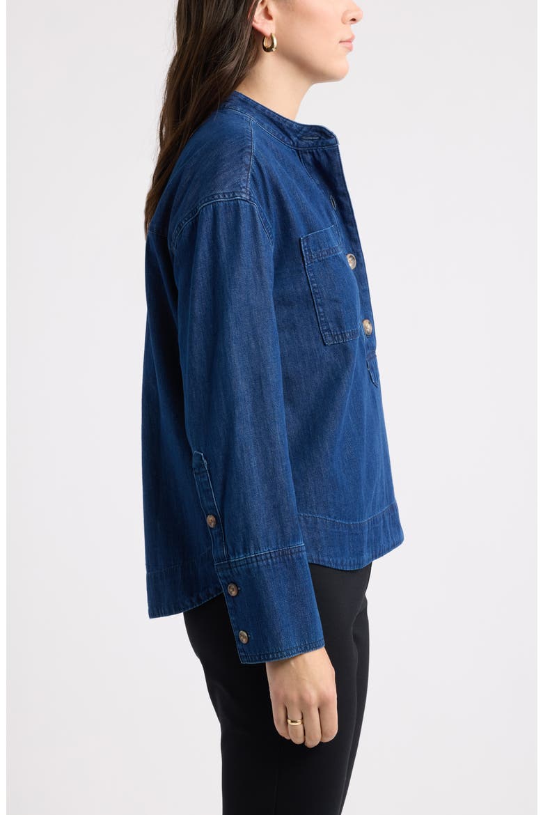 Chambray Henley Popover Top, Alternate, color, DARK WASH