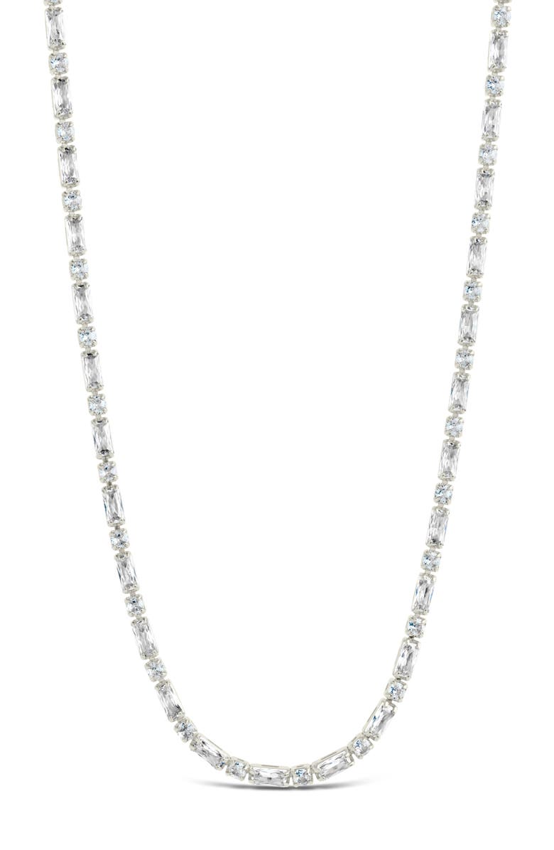 Sterling Forever Georgia Cubic Zirconia Tennis Necklace, Alternate, color, Silver