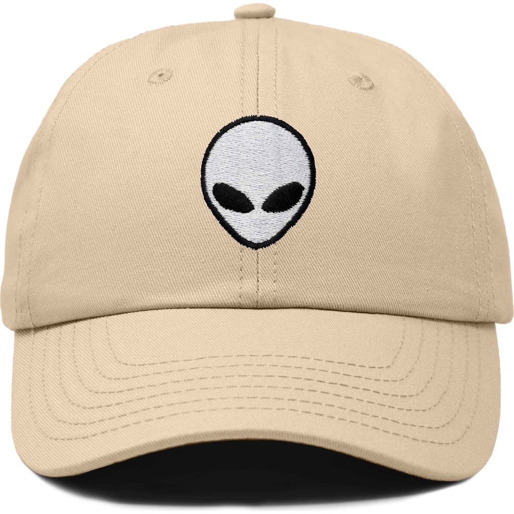 Dalix Alien Embroidered Classic Dad Cap In Khaki