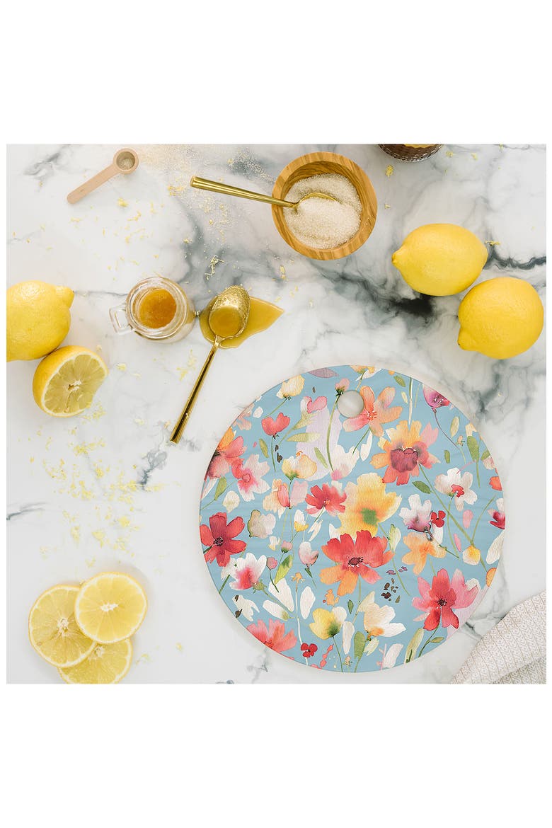 Spring Cosmos Wildflower Print Cutting Board, Alternate, color, BLUE