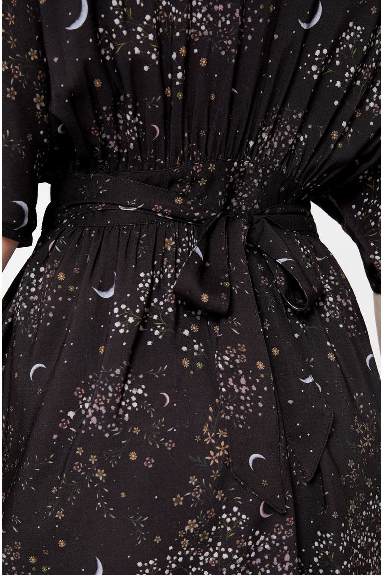 Peaseblossom Celestial Tie Mini Dress, Alternate, color, Black