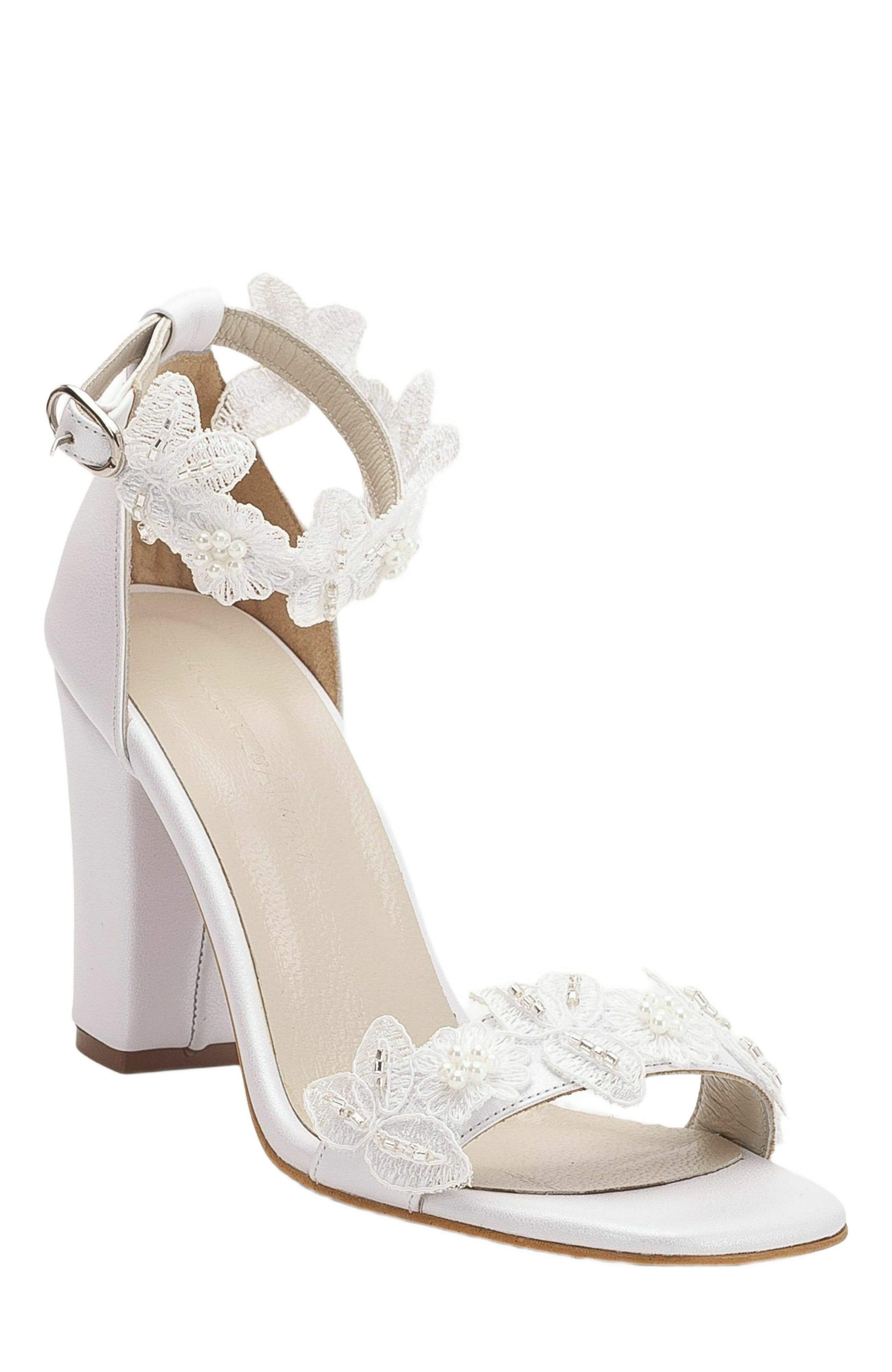 Forever & Always Shoes Vivian Lace Bridal Leather Sandals, Main, color, Ivory Leather