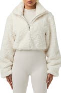 Naked Wardrobe Faux Shearling Quarter Zip Crop Pullover