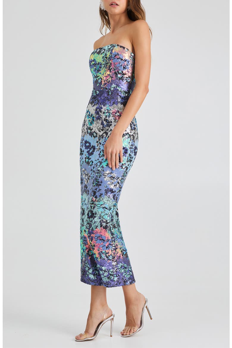Leslie Sequin Strapless Gown, Alternate, color, BLUE/ SILVER FLORAL