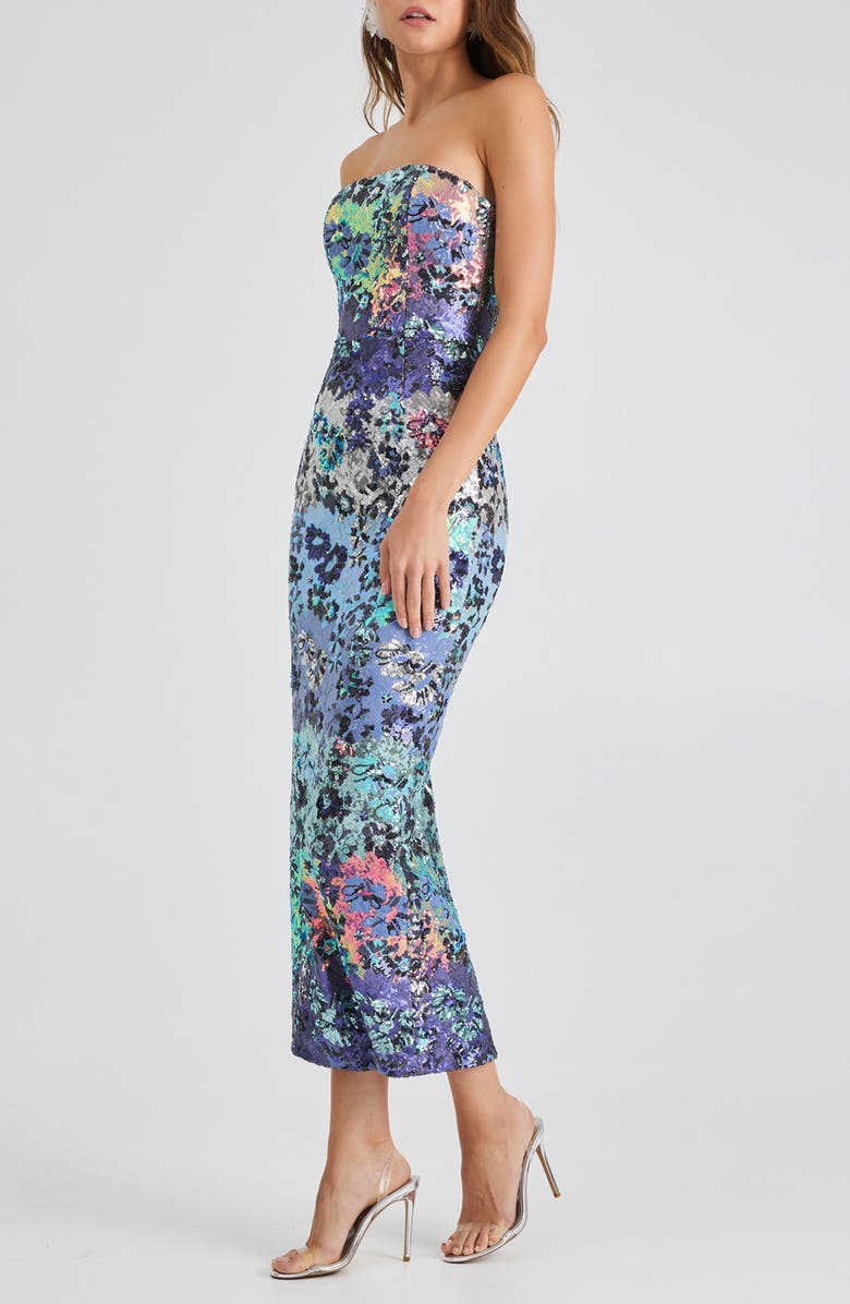 HELSI Leslie Sequin Strapless Gown, Alternate, color, Blue/ Silver Floral