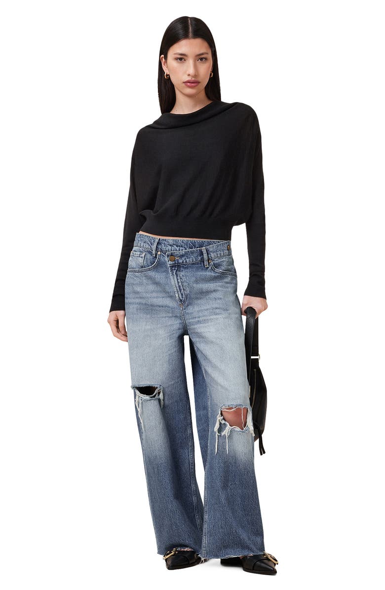 AllSaints Ridley Crop Sweater, Alternate, color, Black