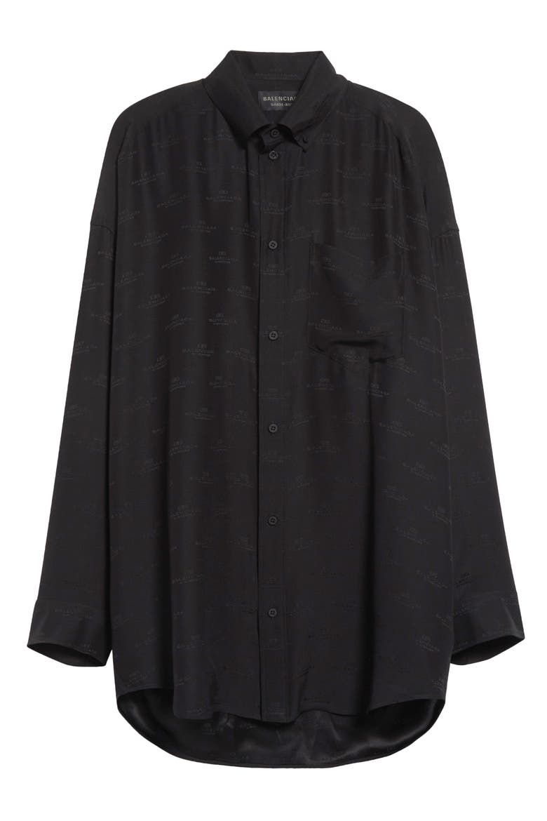 BB Monogram Cocoon Silk Button-Down Shirt, Alternate, color, 1000 BLACK