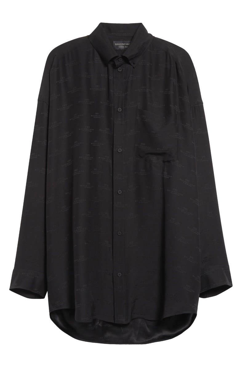 Balenciaga BB Monogram Cocoon Silk Button-Down Shirt, Alternate, color, 