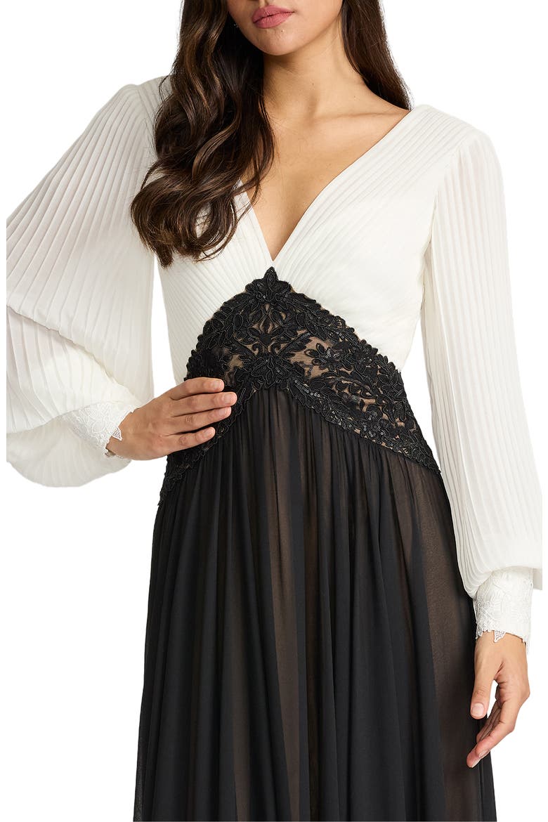 Pleated Bodice Long Sleeve Gown, Alternate, color, IVORY/ BLACK