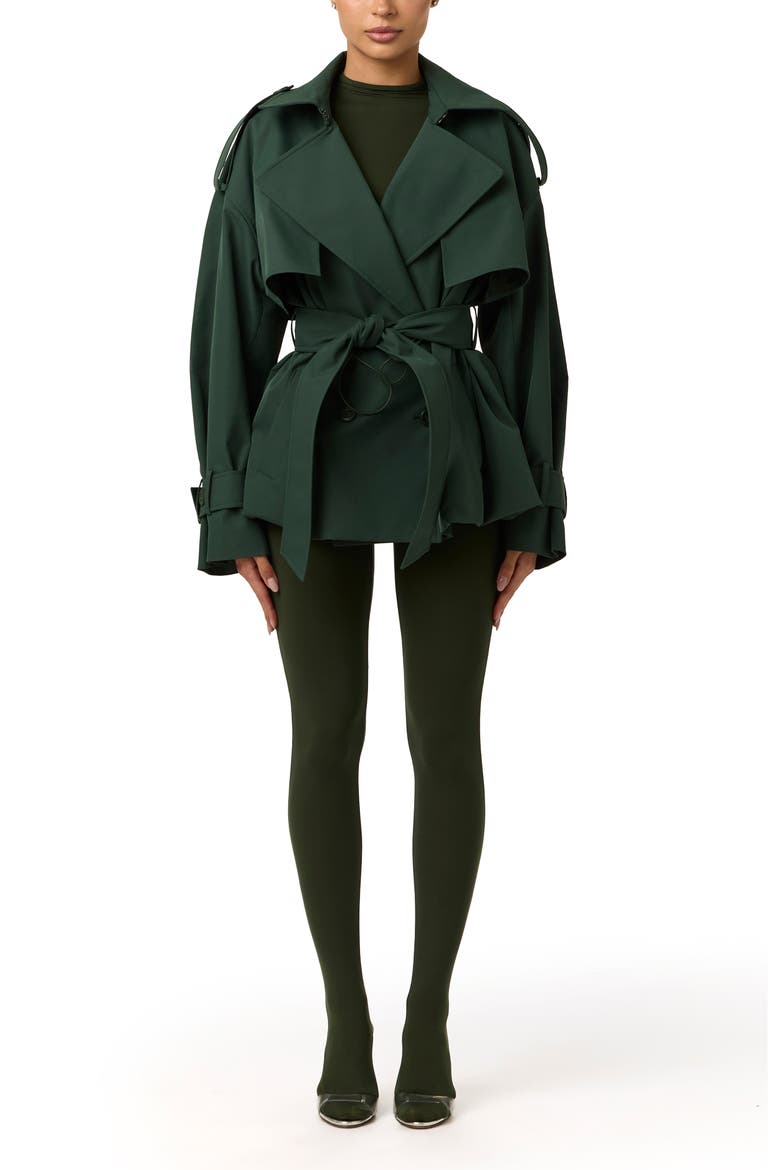Nylon Bubble Trench Coat, Alternate, color, NOIR GREEN