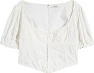 Mistress Rocks Floral Stretch Cotton Broderie Top