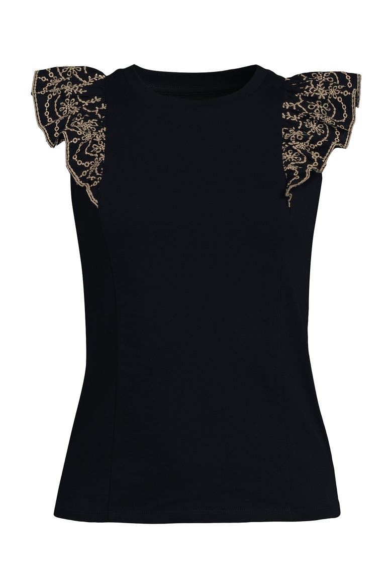 Embroidered Ruffle Tank Top, Alternate, color, Black