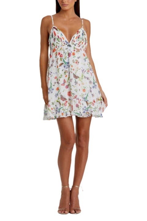 Butterfly Print Ruffle Hem Mini Dress