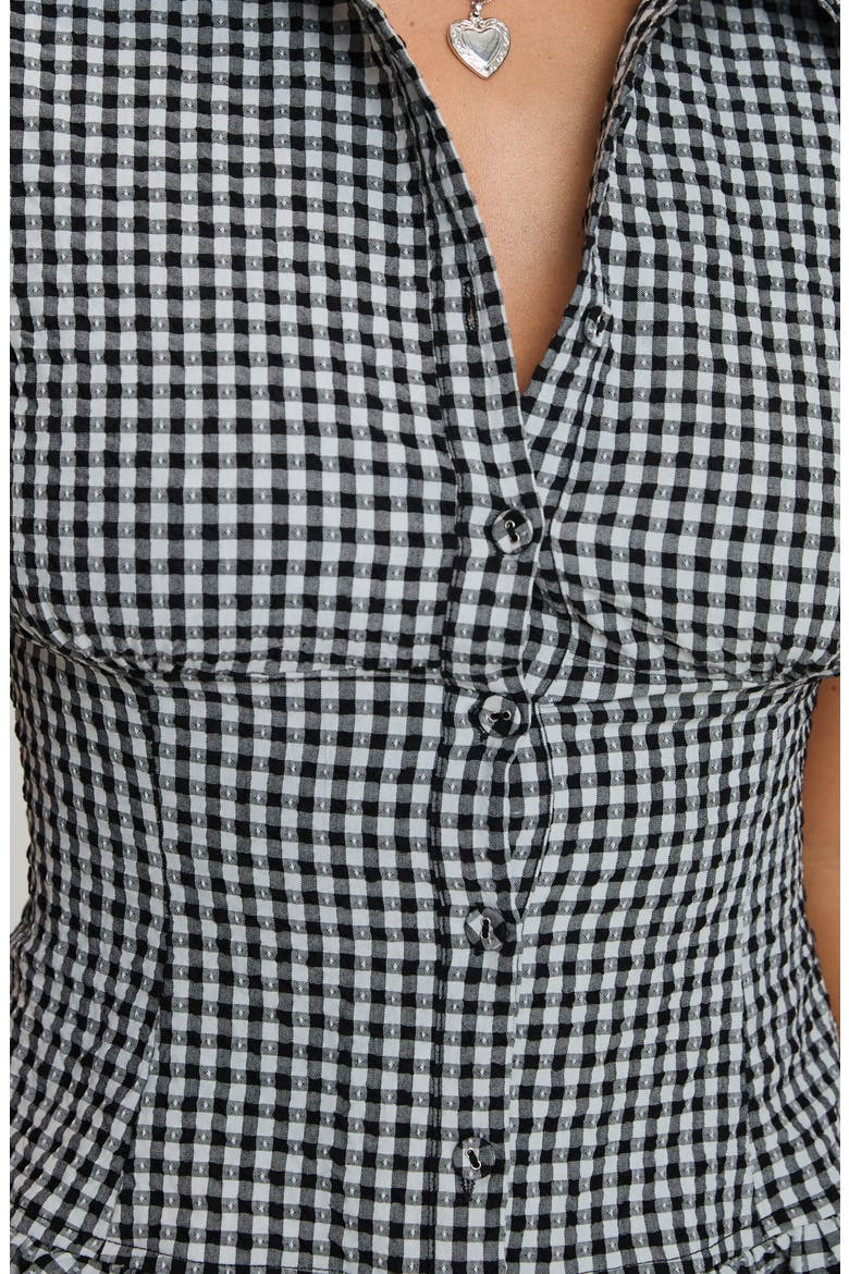Covey Check Smocked Puff Sleeve Crop Shirt, Alternate, color, BLACK MULTI