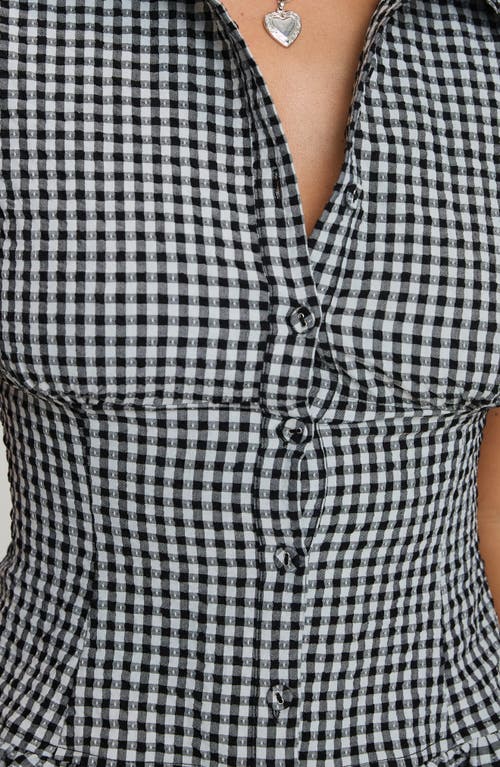 PRINCESS POLLY PRINCESS POLLY COVEY CHECK SMOCKED PUFF SLEEVE CROP SHIRT