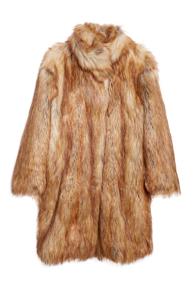 Stand Collar Faux Fur Coat, Main, color, CAMEL-MULTICOLOR