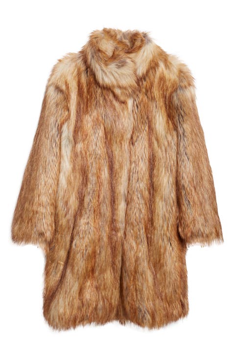 Stand Collar Faux Fur Coat