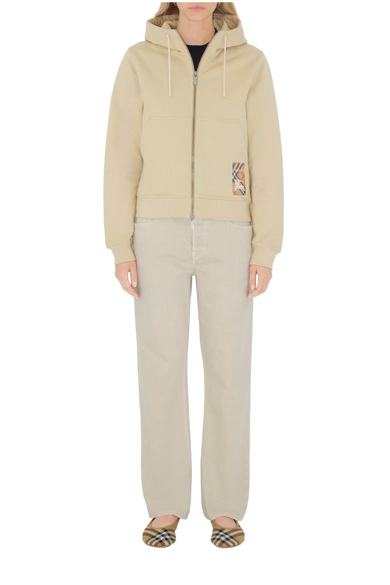 Check Label Cotton Zip Hoodie, Main, color, Nutmeg beige