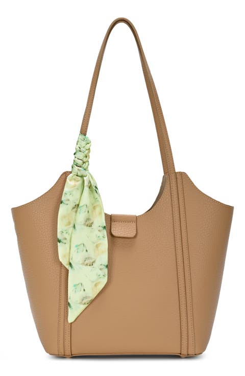 Faux Leather Tote with Scarf