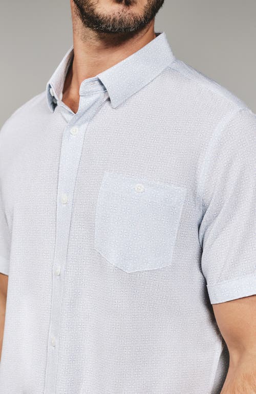 7 Diamonds Teo Textured Geo Pattern Short Sleeve Stretch Button-up Shirt In Gray