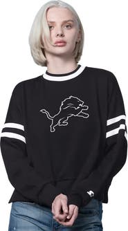 STARTER Women's Starter Black Detroit Lions Rally Drop Shoulder Cropped Sweatshirt