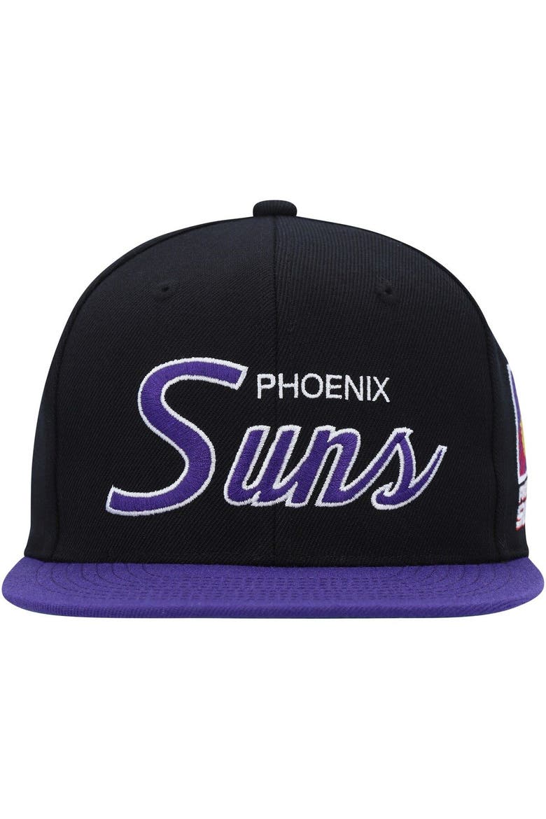 Men's Mitchell & Ness Black Phoenix Suns Hardwood Classics MVP Team Script 2.0 Snapback Hat, Alternate, color, Black