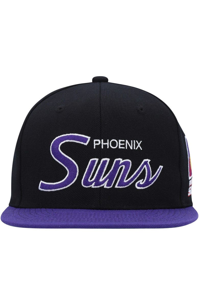 Mitchell & Ness Men's Mitchell & Ness Black Phoenix Suns Hardwood Classics MVP Team Script 2.0 Snapback Hat, Alternate, color, Black