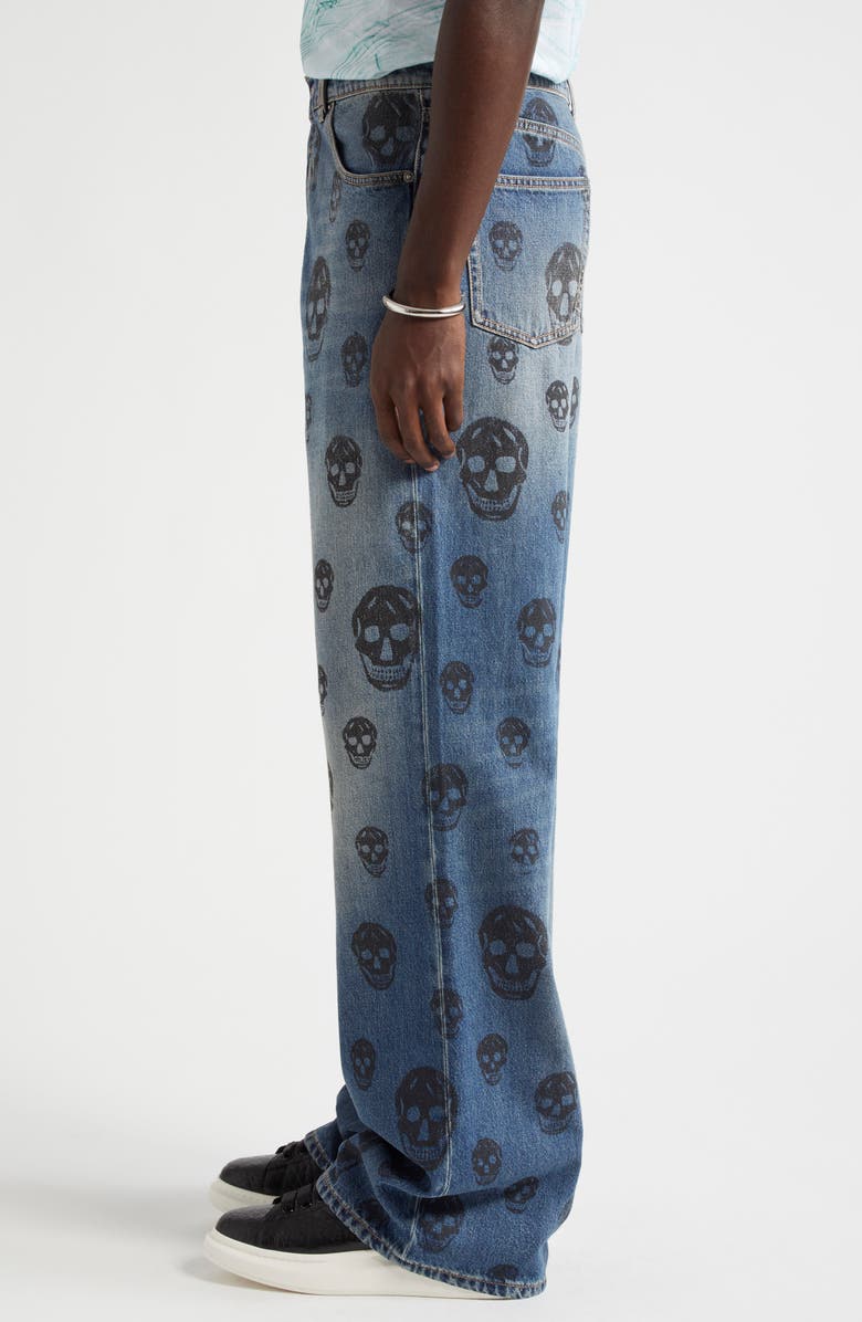 McQueen Skull Low Rise Baggy Jeans, Alternate, color, Blue Washed-Black