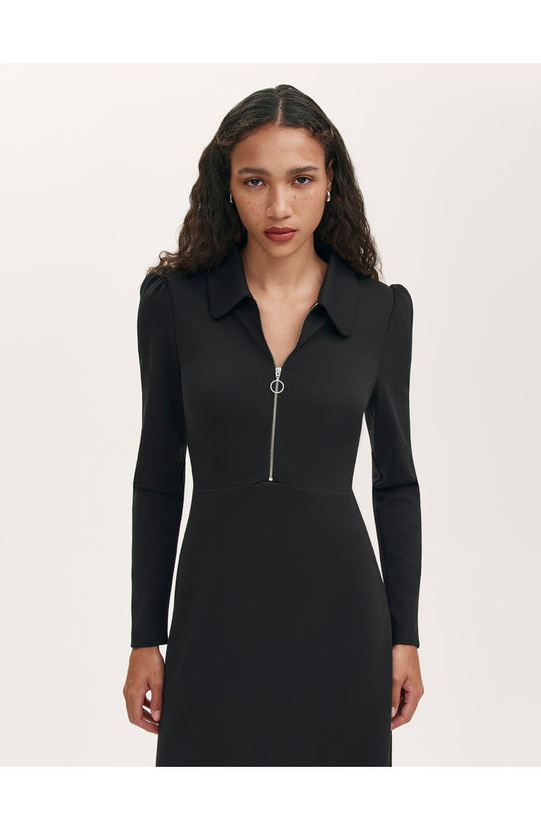 Finery London Elvira Ponte Jersey Zip Front Midi Dress, Alternate, color, Black