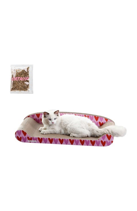 Montego 27.5" Coastal Patterned Cardboard Lounge Bed Cat Scratcher with Catnip