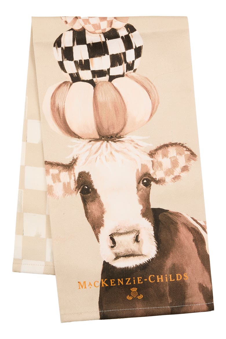 Mocha Cow Printed Dish Towel, Main, color, BROWN