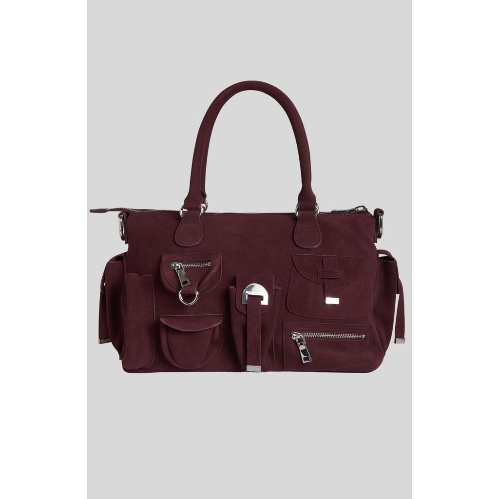 Cynthia Rowley Suede Cargo Pocket Shoulder Bag in Oxblood