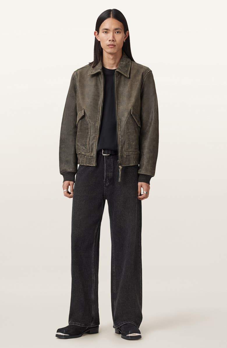 AllSaints Marland Leather Aviator Jacket, Alternate, color, Black Beige