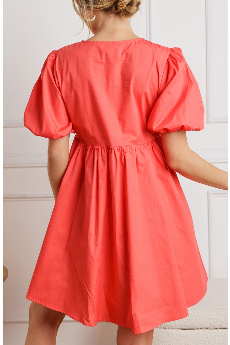 Tie Front Short Sleeve Babydoll Minidress, Alternate, color, CORAL RED