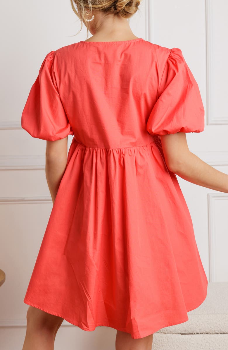 FLYING TOMATO Tie Front Short Sleeve Babydoll Minidress, Alternate, color, Coral Red