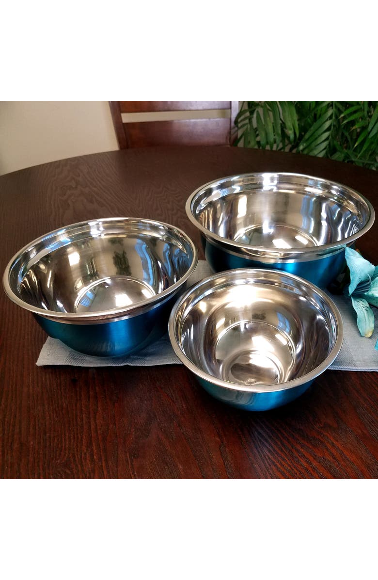 OSTER Rosamond 3 Piece Stainless Steel Round Mixing Bowls, Alternate, color, Turquoise