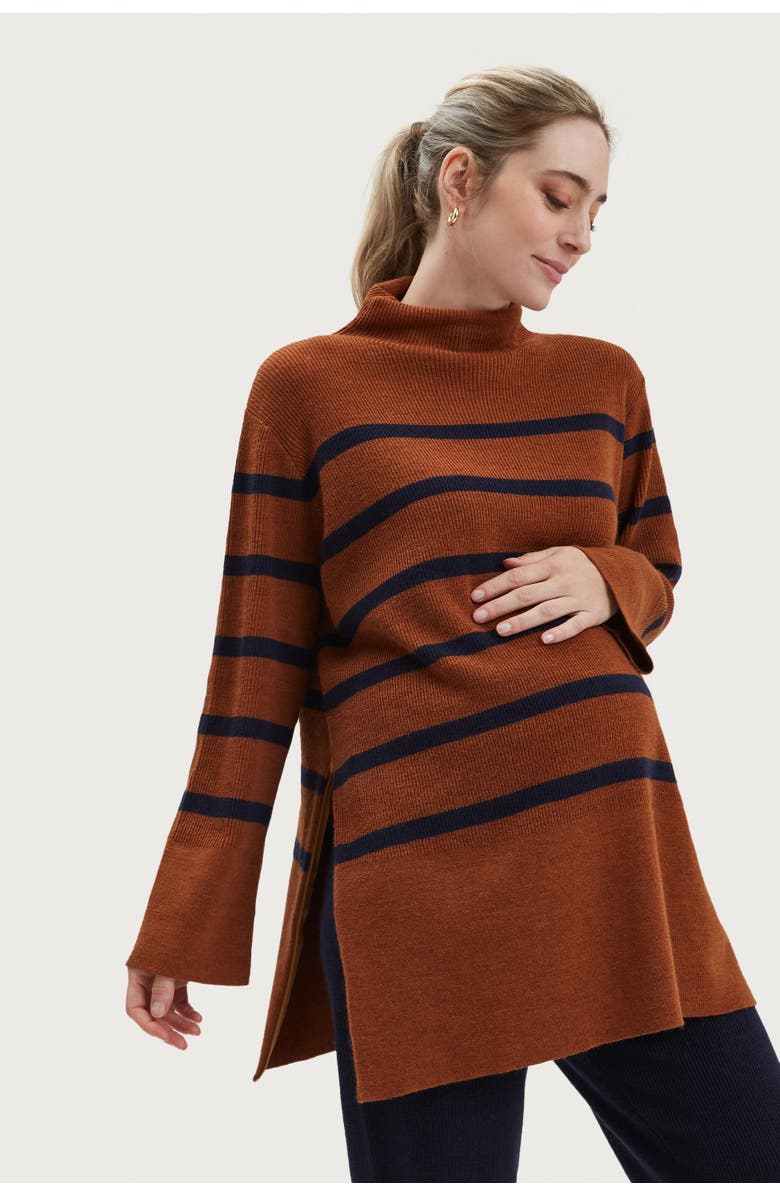 Nom Maternity Sarabeth Maternity & Nursing Striped Sweater, Alternate, color, Rust Navy